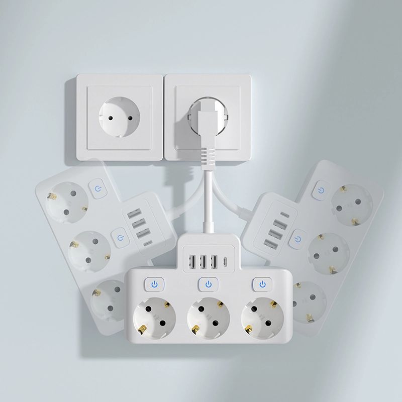 3 uttag EU Power Strip med individuell brytare