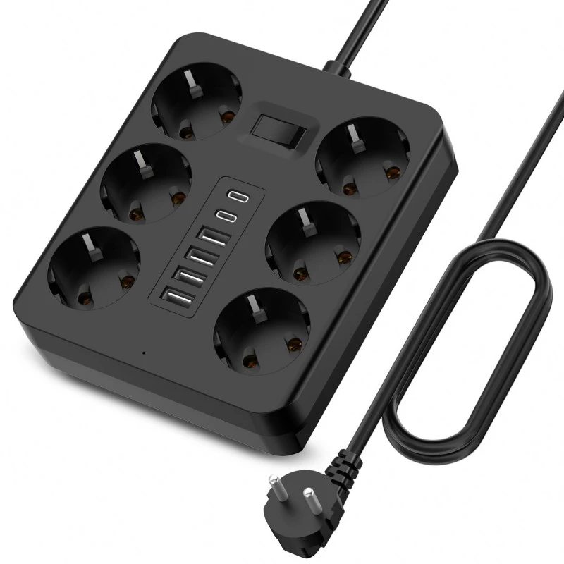 6 uttag EU-kontakt Power Strip