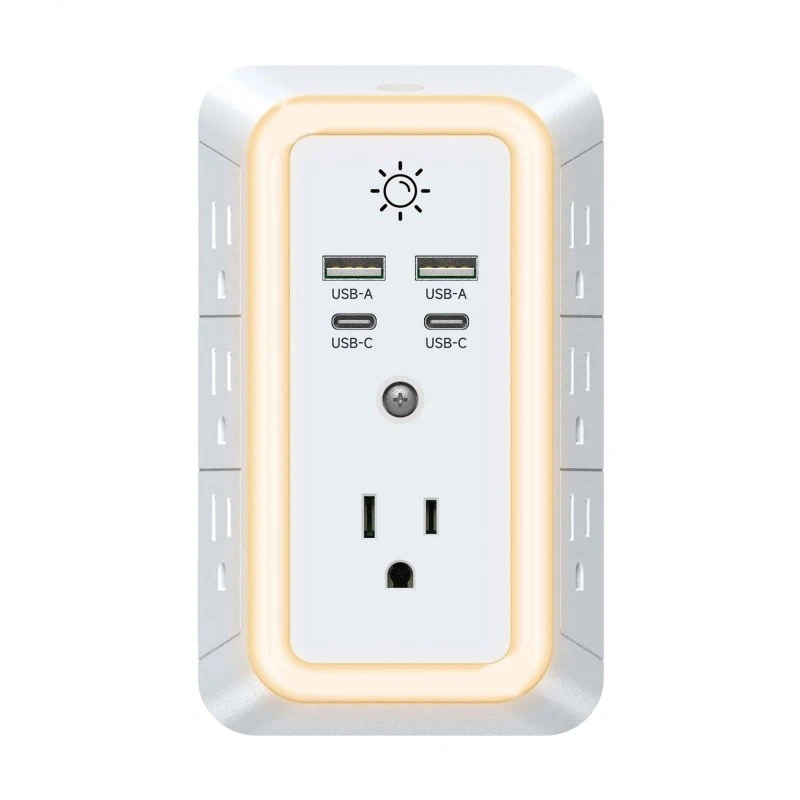 7-uttag US Power Strip med LED-nattljus