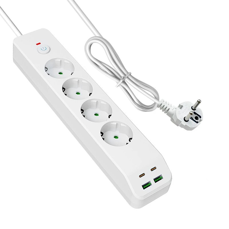 Snabbladdning EU Power Strip med 4 AC och 4 USB