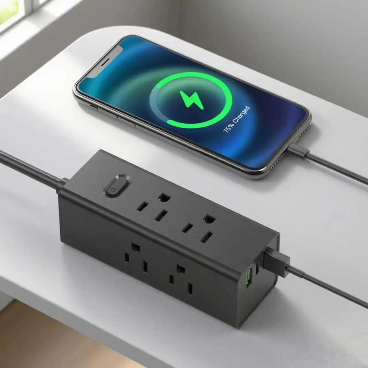 USA grenuttag med platt USB-kontakt förlängningssladd